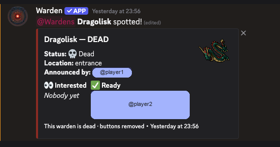 Warden announcement embed in Discord
